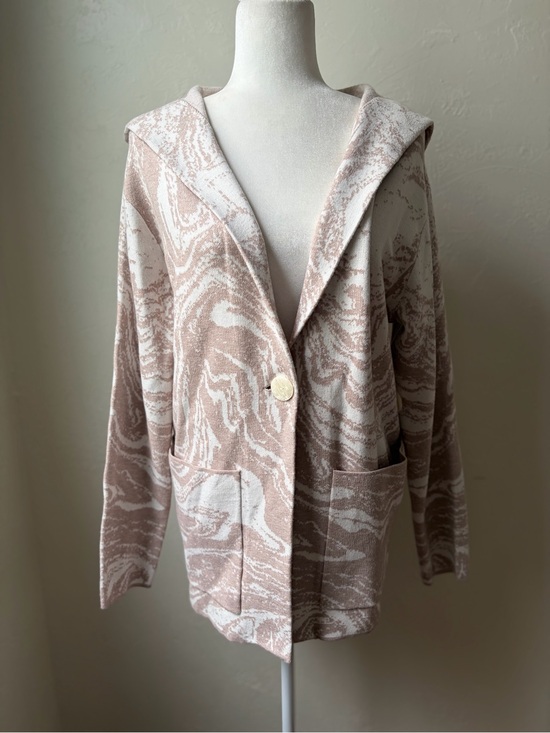 Christian Siriano Sweaters - Christian Siriano New York Blush Taupe Marbled Hooded Cardigan Medium